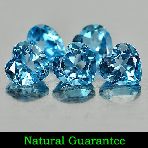 4.64 Ct. 5 Pcs. Heart Shape Gemstone Natural Swiss Blue Topaz