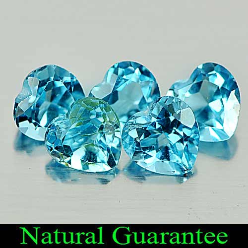 2.53 Ct. 5 Pcs. Alluring Heart Natural Gems Swiss Blue Topaz Brazil