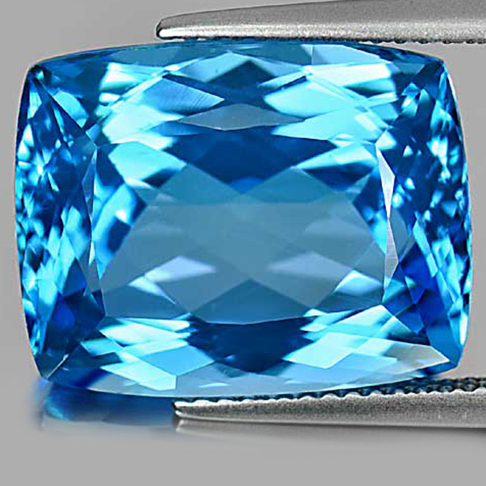 Swiss Blue Topaz 19.29 Ct. Clean Cushion Shape 16.6 x 13.2 Mm. Natural Gemstone