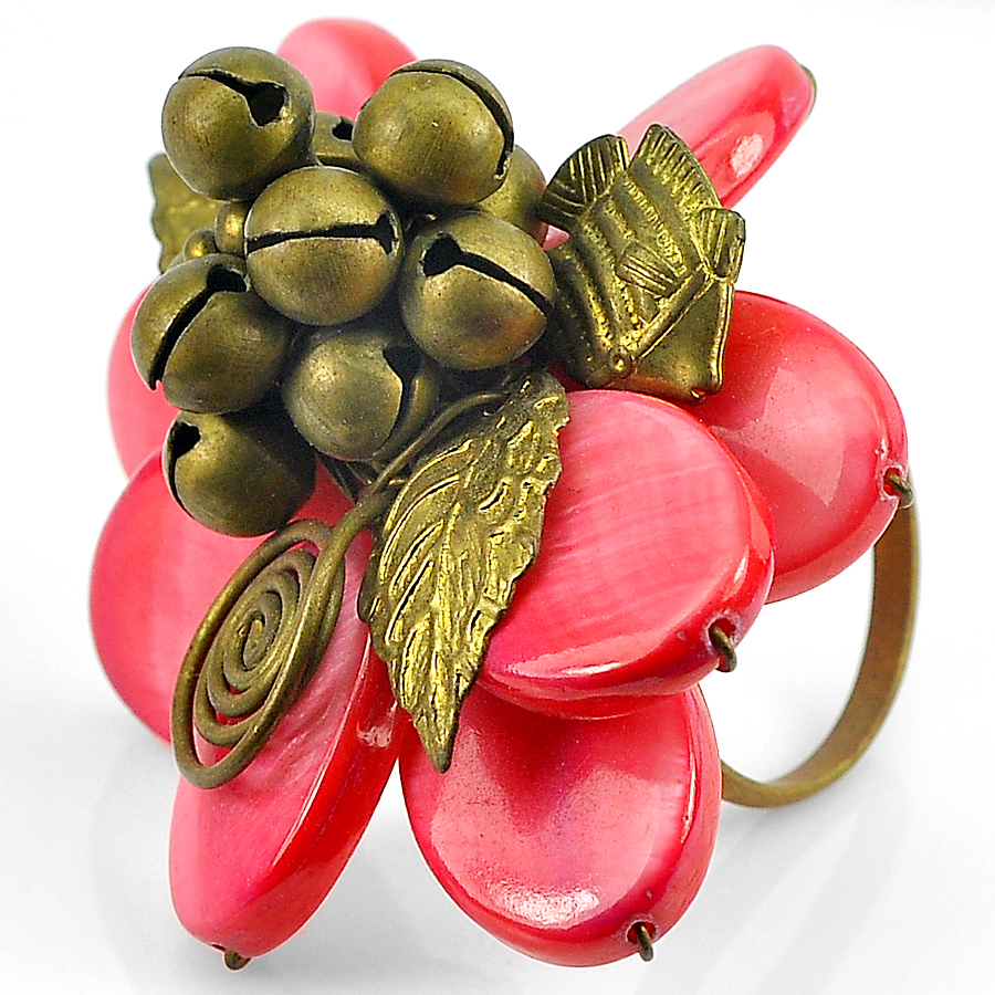 21.48 G. Plastic Red Handmade Fashion Jewelry Brass Ring Free Size
