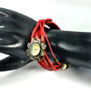 20 G.  Weave Butterfly Leather Bracelet Woman Quartz Wrap Retro Wrist Watch Red