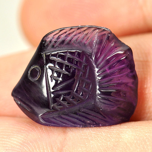 11.75 Ct. Carving Fish Natural Violet Amethyst Brazil Unheated