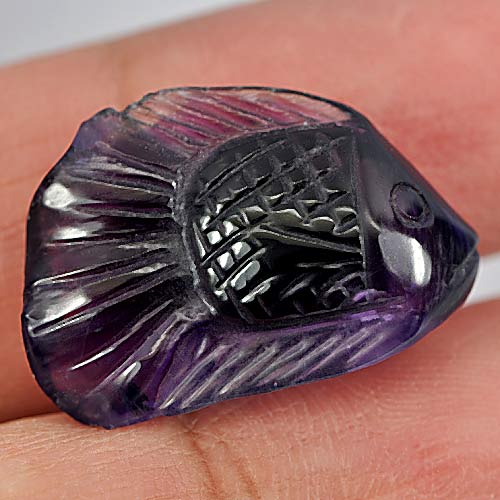 14.78 Ct. Fish Carving Natural Gemstone Violet Amethyst From Brazil Unheated