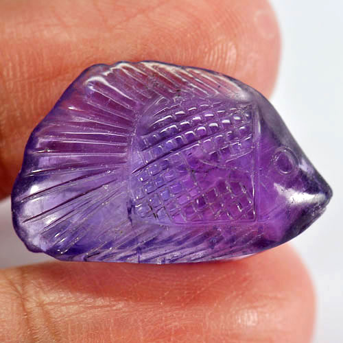 17.86 Ct. Fish Carving Natural Gemstone Violet Amethyst Unheated