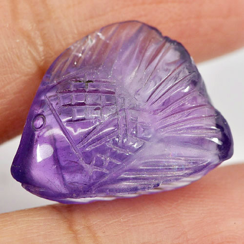 10.77 Ct. Delightful Gemstone Natural Violet Amethyst Fish Carving Unheated