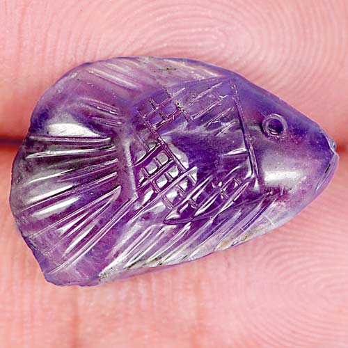 9.08 Ct. Delightful Fish Carving Natural Gem Violet Amethyst Brazil