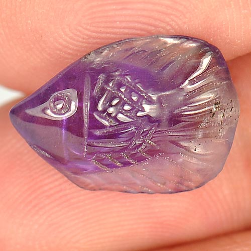 Good Gem 3.98 Ct. Fish Carving Natural Violet Amethyst Unheated