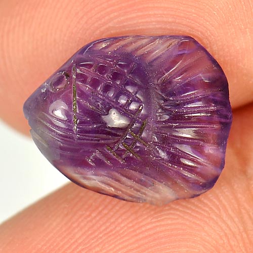 Attractive Gem 3.89 Ct. Fish Carving Natural Violet Amethyst Unheated