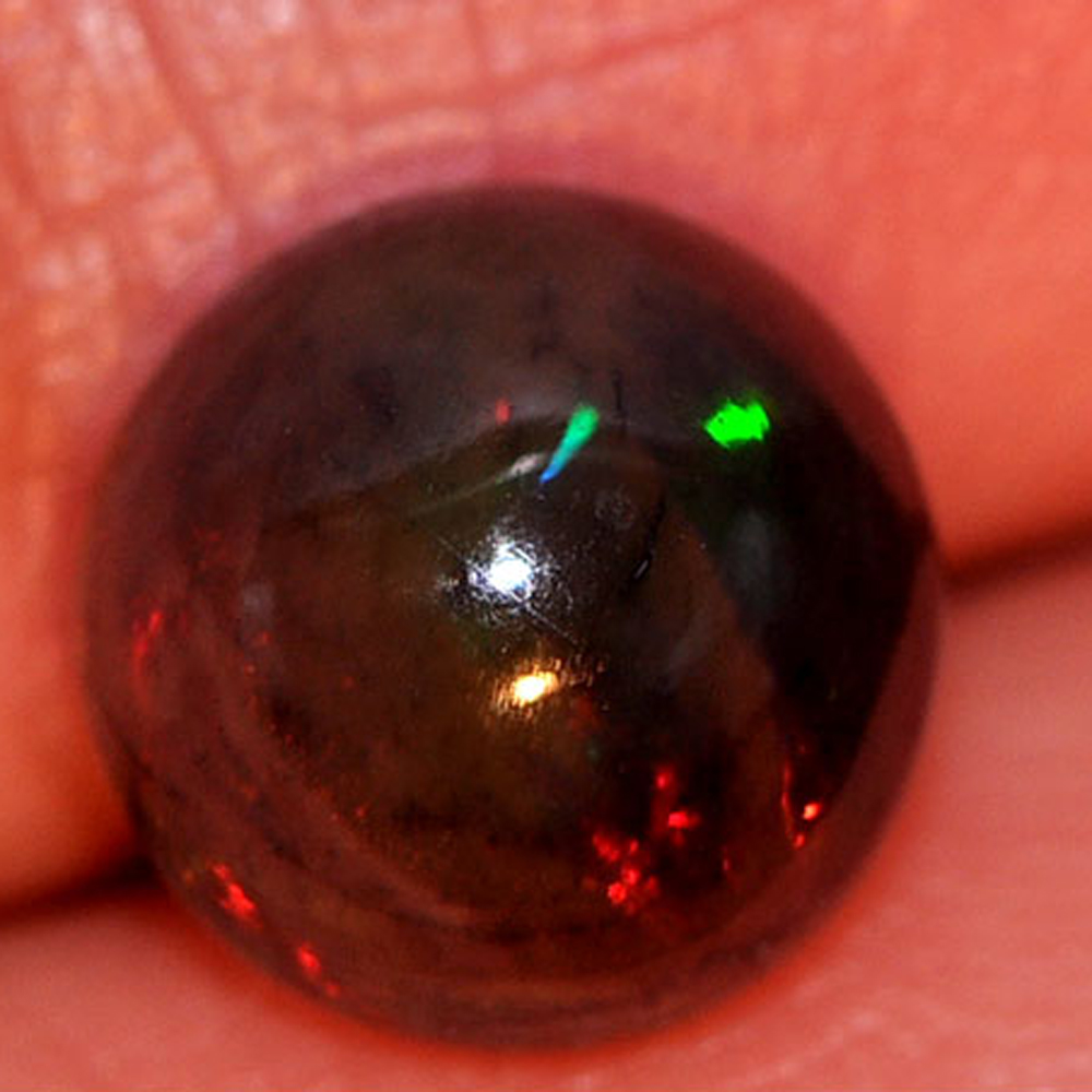 Opal Play Of Color Rainbow Fire Red Black 1.45 Ct. Round Cabochon 8 Mm. Natural