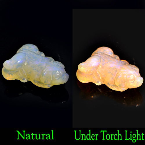 Multi Color Opal 11.66 Ct. Natural Gemstone Dog Carving 21 x 14 x 7 Mm. Unheated