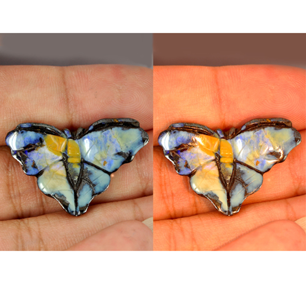 Multi Color Boulder Opal Boulder 19.86 Ct. Butterfly Carving 31 x 20 Mm. Natural