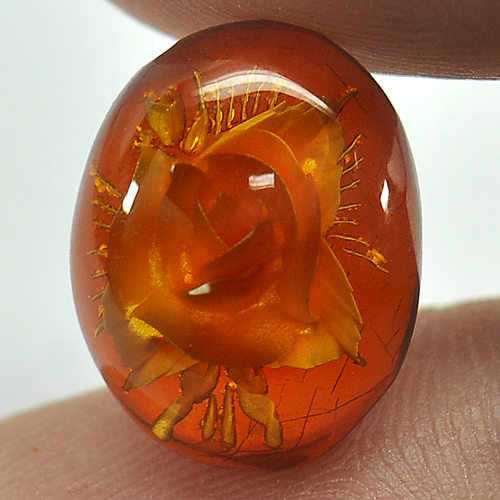 1.65 Ct. Flower Carving In Natural Brown Yellow Amber