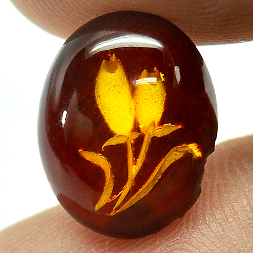 1.51 Ct. Flower Carving In Natural Brown Yellow Amber