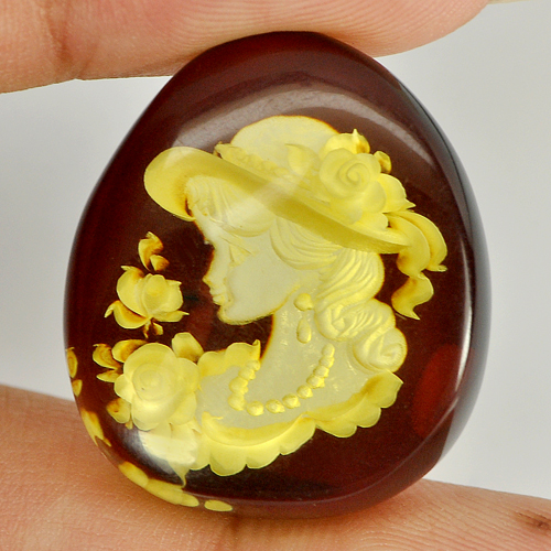11.67 Ct. Natural Amber Pear Cabochon Women In Brown Yellow Unheated