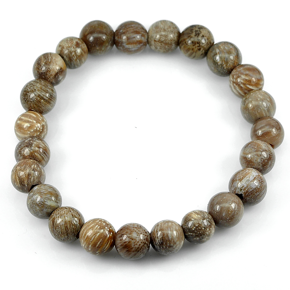 89.09 Ct. Unheated Brown Unique Pattern Natural Petrified Wood Bracelet 7 Inch.