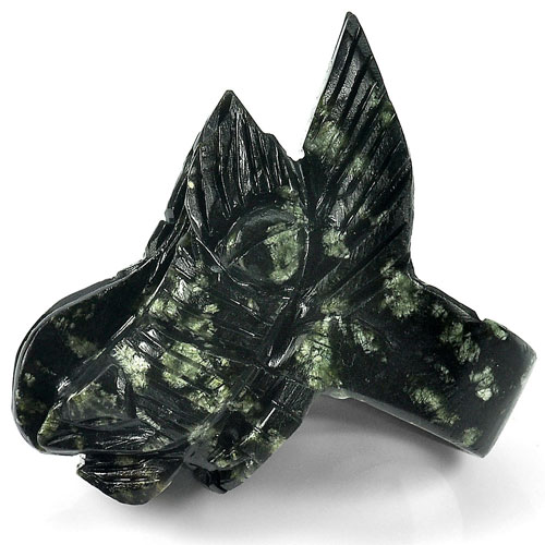 Jade Green Black 253.02 Ct. Ring Dargon Carving Size 10.5 Natural Unheated