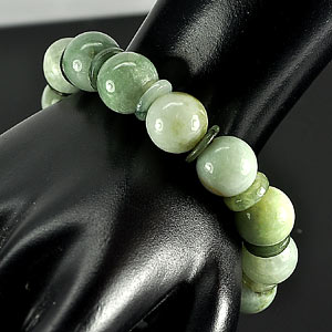 302.30 Ct. Seductive Natural White Green Jade Beads Stretch Bracelet