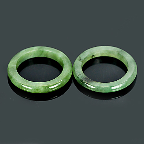 23.01 Ct. 2 Pcs. Good Round Natural White Green Rings Jade Size 7