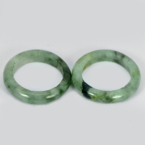 20.29 Ct. 2 Pcs. White Green Black Rings Jade Size 5 Round Shape Natural Gems