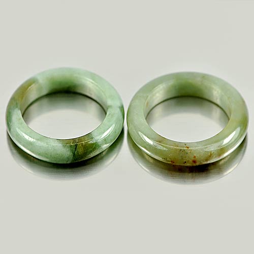 24.57 Ct. 2 Pcs. Beauteous Natural Gems White Green Rings Jade Size 5.5