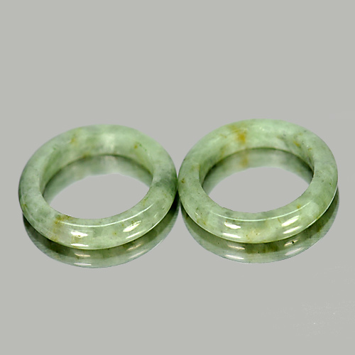 21.96 Ct. 2 Pcs. Round Natural Gems White Green Rings Jade Size 5.5