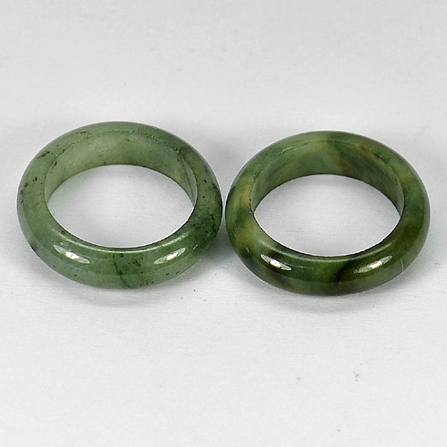 Green Rings Jade Size 5.5 Natural Gems 23.51 Ct. 2 Pcs. Round Shape