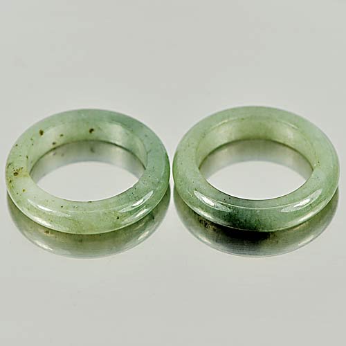 23.42 Ct. 2 Pcs. Round Natural White Green Rings Jade Size 5.5 Thailand