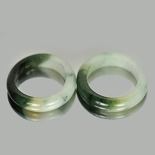 23.32 Ct. 2 Pcs. Round Natural Gems White Green Rings Jade Size 5.5