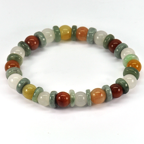 Unheated 97.94 Ct. Natural Multi-Color Jade Beads Bracelet Length 7 Inch. 8 Mm.