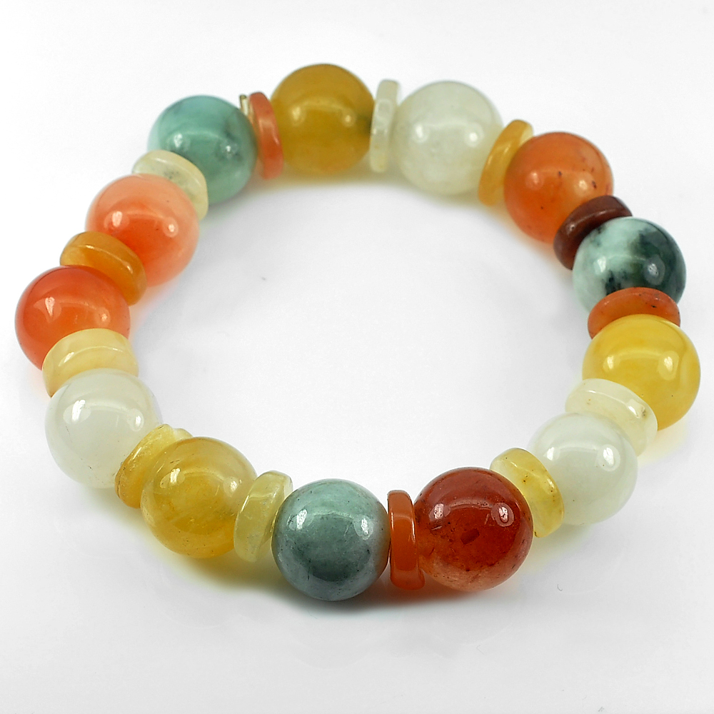280.80 Ct. Natural Multi-Color Jade Beads Bracelet Length 8 Inch. Thailand
