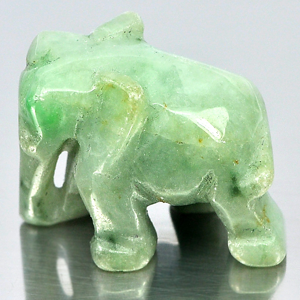Green Jade Elephant Carving 25 x 19 Mm. 55.51 Ct. Natural Gemstone Unheated
