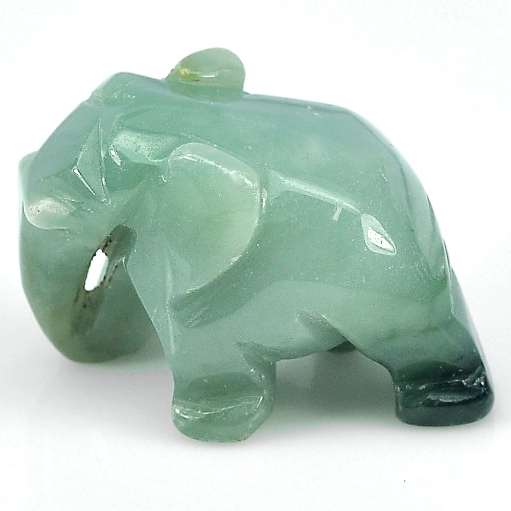 Green Jade Elephant Carving 29 x 19 Mm. 72.65 Ct. Natural Gemstone