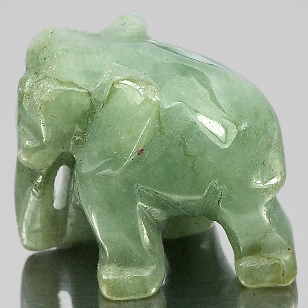 Green Jade Elephant Carving 54.48  Ct. 22 x 19 Mm. Natural Gemstone Unheated