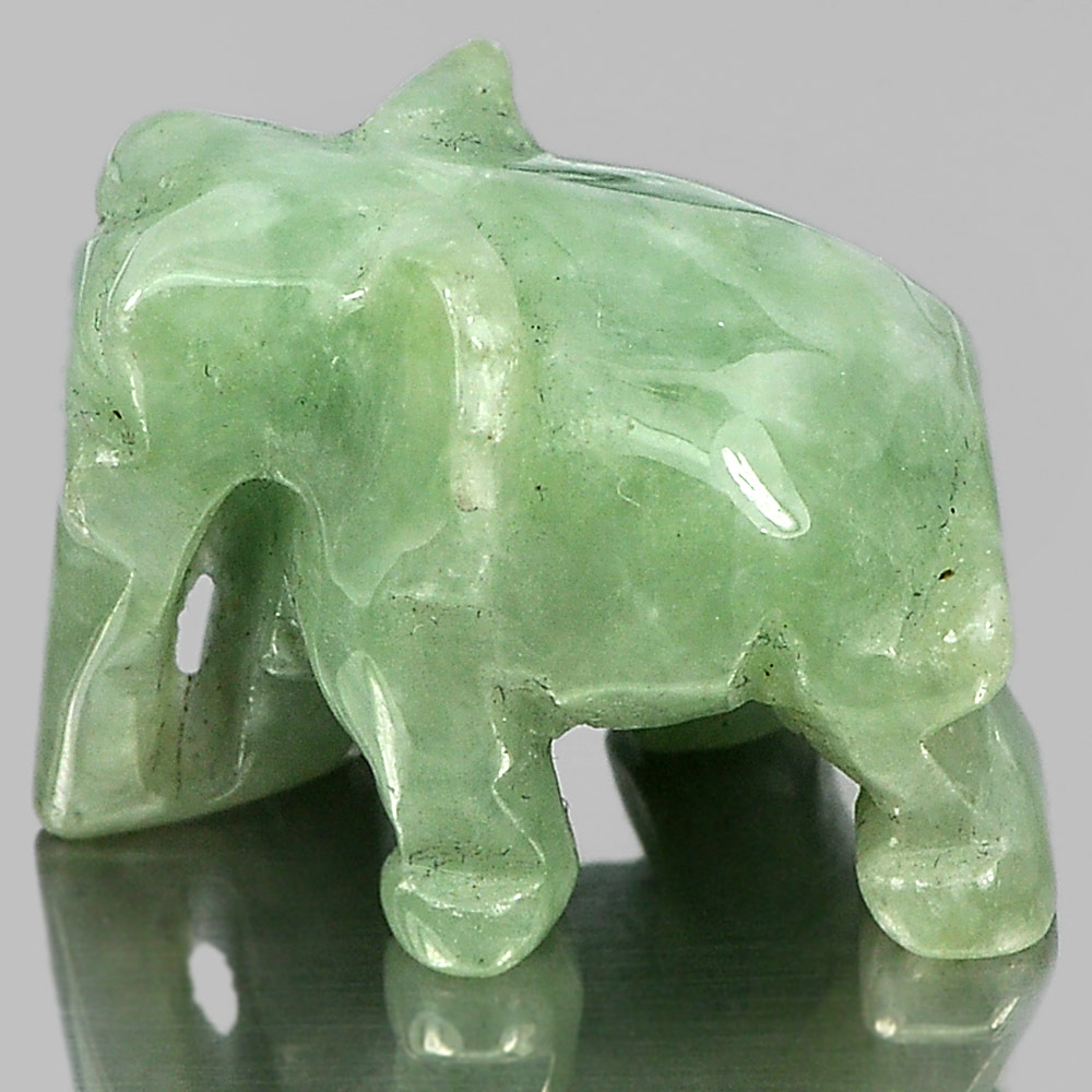Green Jade Elephant Carving 55.58 Ct. 24 x 18 Mm. Natural Gemstone Unheated