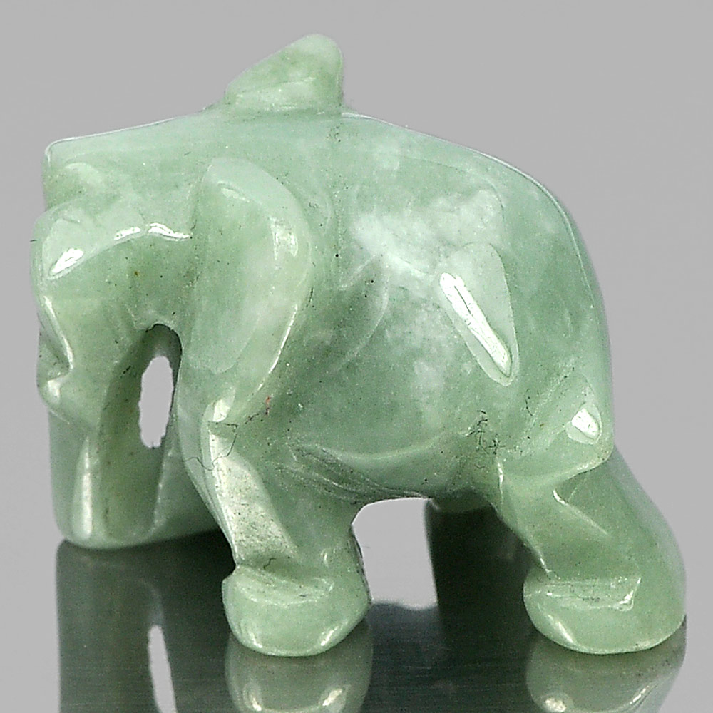 Green Jade Elephant Carving 23 x 18 Mm. 53.36 Ct. Natural Gemstone