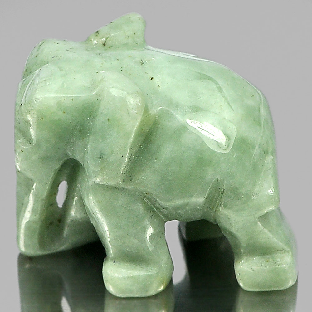 Green Jade Elephant Carving 23 x 19 Mm. 59.22 Ct. Natural Gemstone Unheated