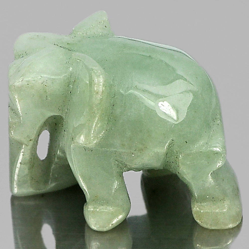 Green Jade Elephant Carving 23 x 18 Mm. 55.00 Ct. Natural Gemstone