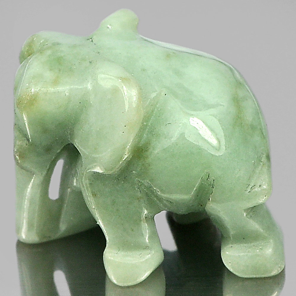 Green Jade Elephant Carving 23 x 19 Mm. 61.44 Ct. Natural Gemstone Unheated