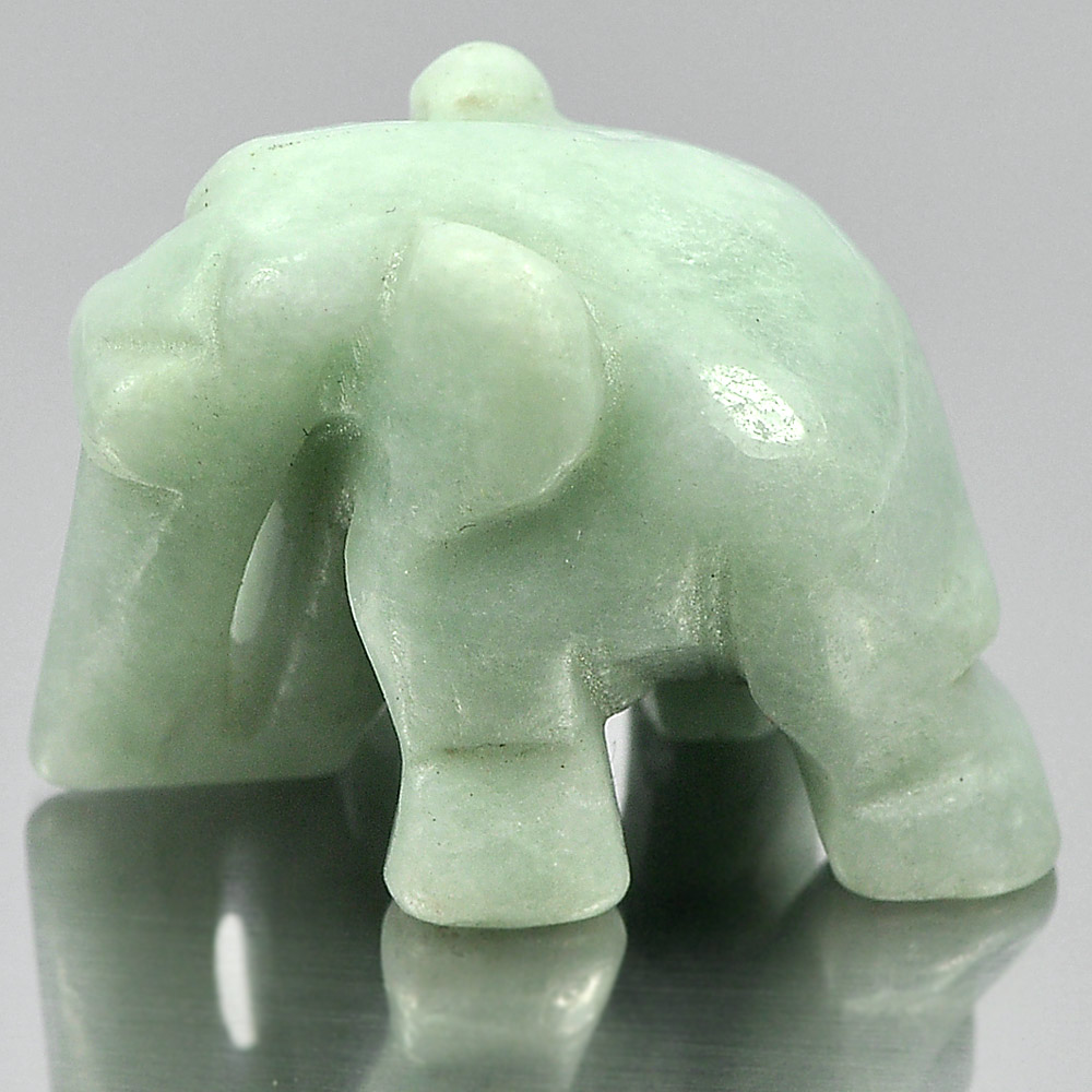 Green Jade Elephant Carving 25 x 19 Mm. 54.68 Ct. Natural Gemstone Unheated