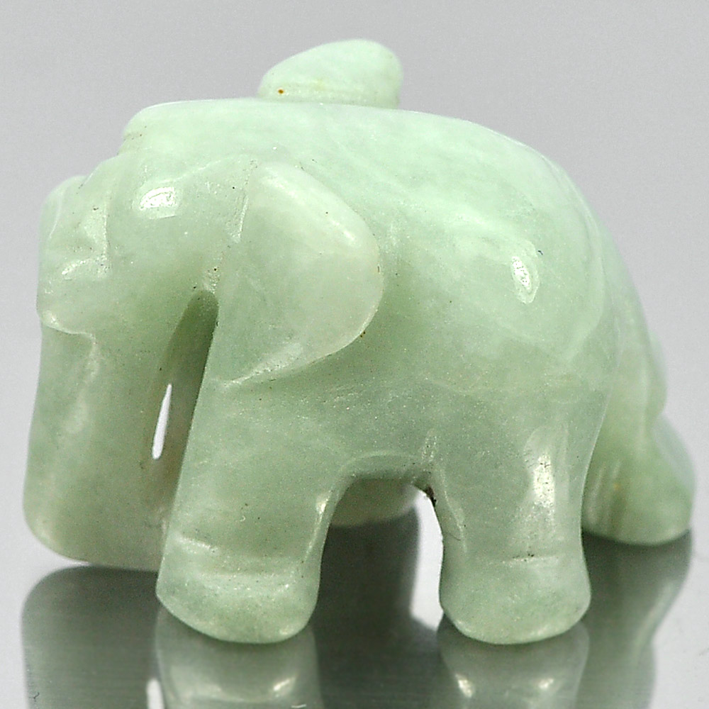 Green Jade Elephant Carving 26 x 19 Mm. 55.98 Ct.Natural Gemstone Unheated