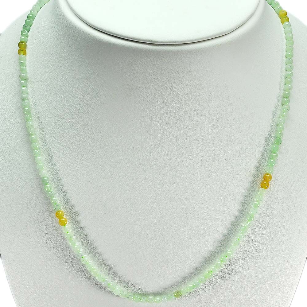 68.27 Ct. Round Natural Gems Honey Green Jade Bead Necklace Length 19 Inch.
