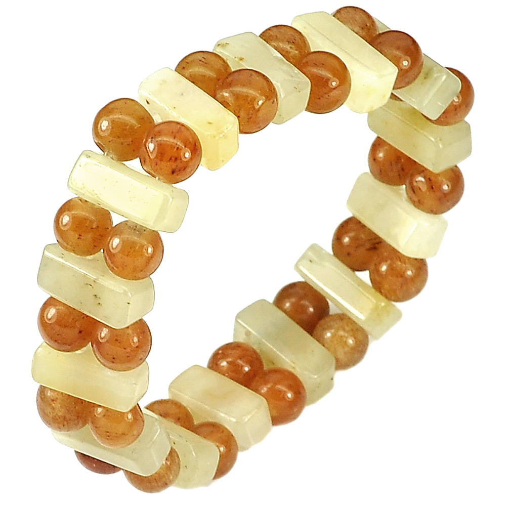 168.89 Ct. Natural Gems Honey Jade Beads Flexibility Bracelet Length 7 Inch.