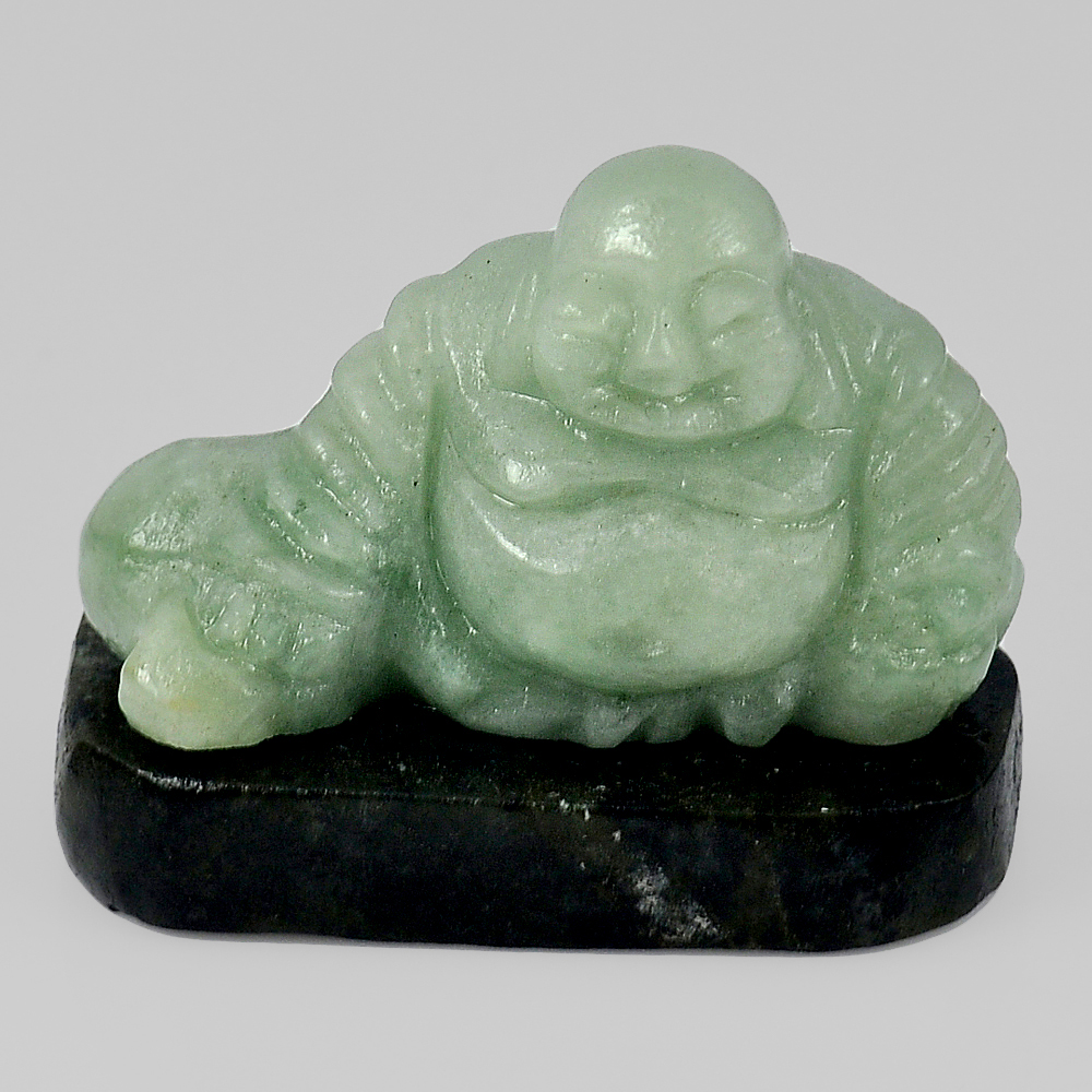 Green Color Jade Happy Smile Buddha Carving 129.14 Ct. Natural Gemstone Unheated