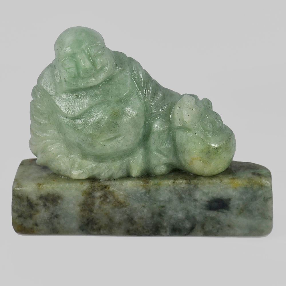 Green Color Jade Happy Smile Buddha Carving 306.57 Ct. Natural Gemstone Unheated