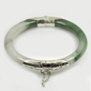 200 Ct. Natural Gemstone White Green Jade Bangle with Silver Size 77x60x9 Mm. 200 Ct. Natural Gemstone White Green Jade Bangle with Silver Size 77x60x9 Mm.