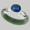 18.17 Ct.Natural Green Jade Ring Size 6.5 with Gem Blue Sapphire Sterling Silver 18.17 Ct.Natural Green Jade Ring Size 6.5 with Gem Blue Sapphire Sterling Silver