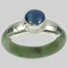 17.98 Ct.Natural Green Jade Ring Size 6.5 with Gem Blue Sapphire Sterling Silver 17.98 Ct.Natural Green Jade Ring Size 6.5 with Gem Blue Sapphire Sterling Silver