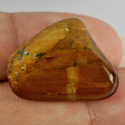 26.59 Ct. Good Natural Yellow Brown Fancy Cabochon Tiger Eye Agate Unheated