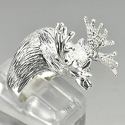 9.91 G. Real 925 Sterling Silver Jewelry Ring Size 6 Reindeer Design