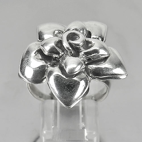 11.64 G. Real 925 Sterling Silver Jewelry Ring Size 9 Flower Design